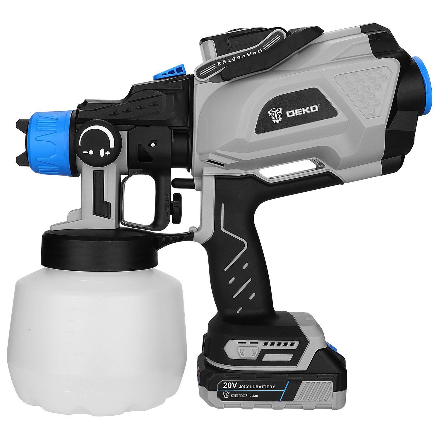Краскопульт аккумуляторный Deko DSG20K2 Pro, 20 В Li-ion 2.3 Ач, 0.6 л/мин - фото №3