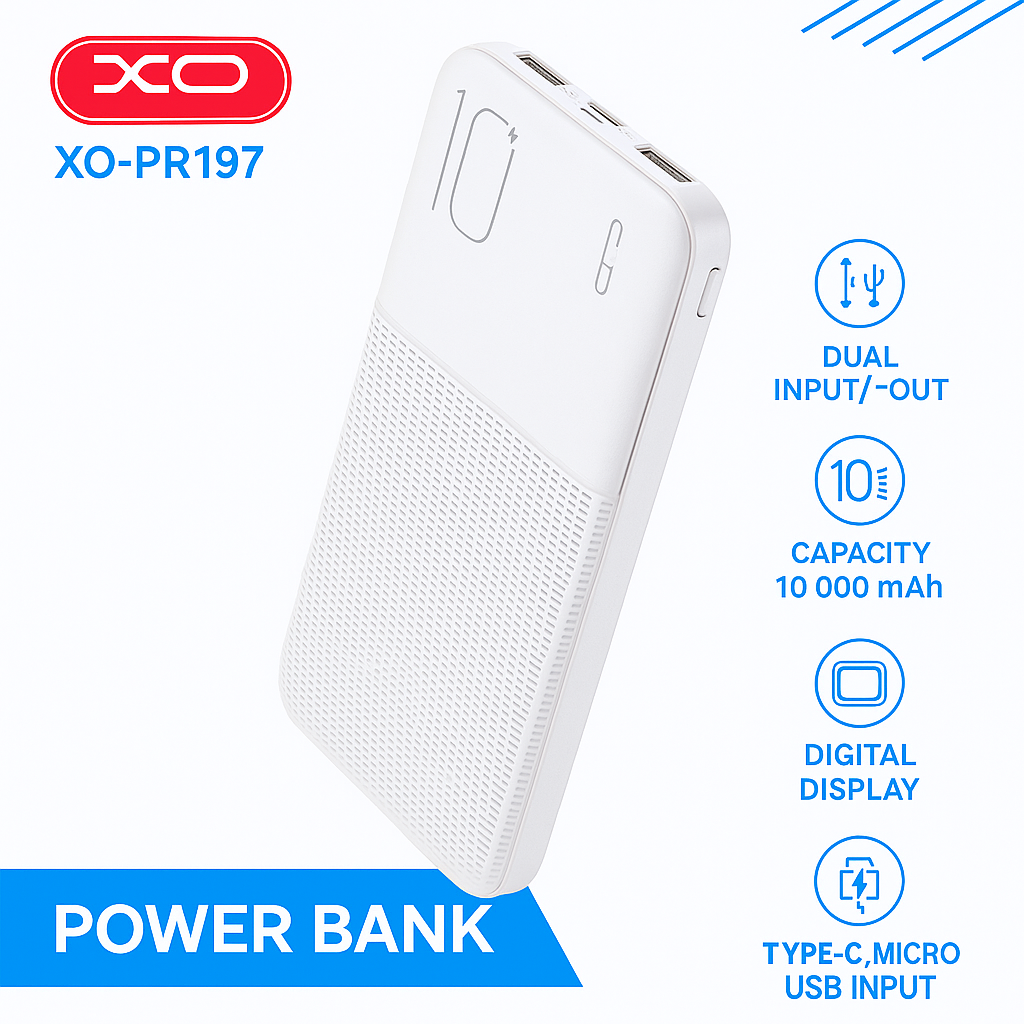 Power Bank 10000 мАч — мощная емкость, премиальный дизайн XO PR197