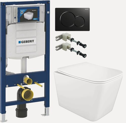 Изображение товара Комплект Унитаз подвесной STWORKI Молде S23401WH / Инсталляция Geberit Duofix UP 320 111.300.00.5 / Крепления к стене, Кнопка черная