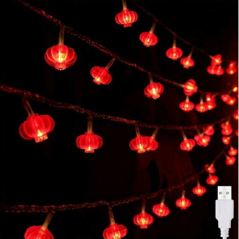 Светодиодная гирлянда для китайского нового года с красными фонарями бренд не указан длина 6 м usb красный