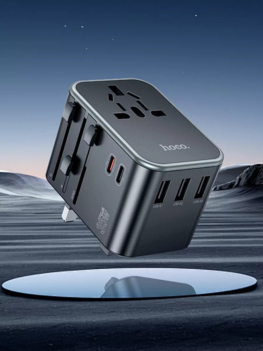 Зарядное устройство Hoco AC19 PD35W QC3.0 5 портов EU/US/UK/AU, огнеупорное, 161 г