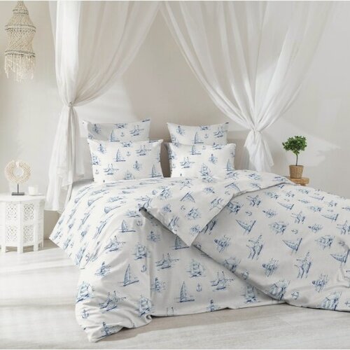 Изображение товара Двуспальный комплект постельного белья Verossa Сатин премиум Regatta blue с наволочками 70/70, 931147