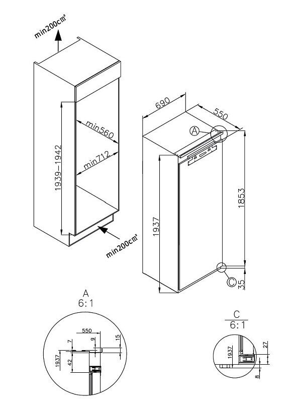 Встраиваемый холодильник Korting KSI 1947