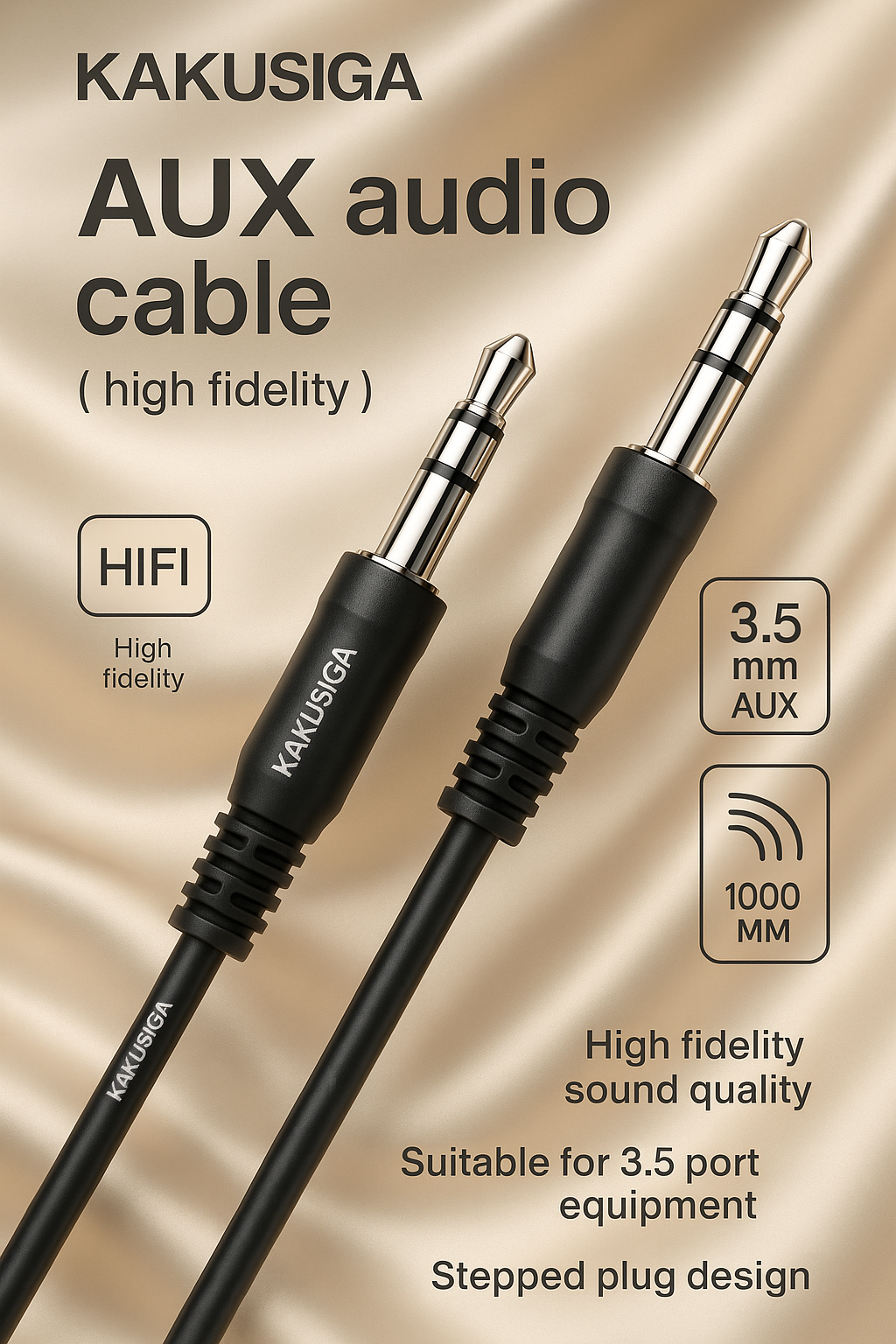 Аудиокабель AUX KAKUSIGA KSC-450, Jack 3.5 мм, черный, универсальный, 1.5м