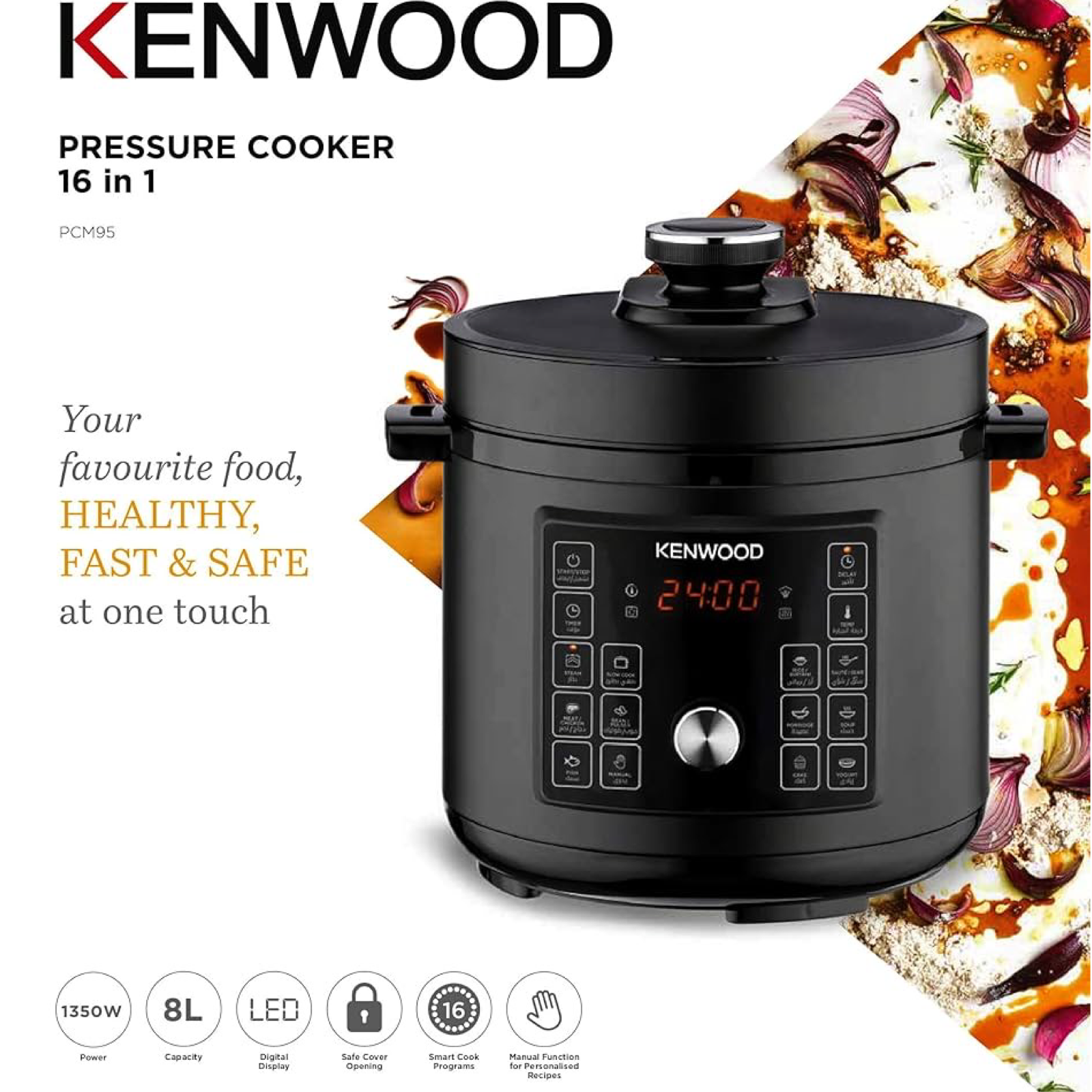 Мультиварка Kenwood PCM95.000BK, 16 программ, 8л, съемная крышка