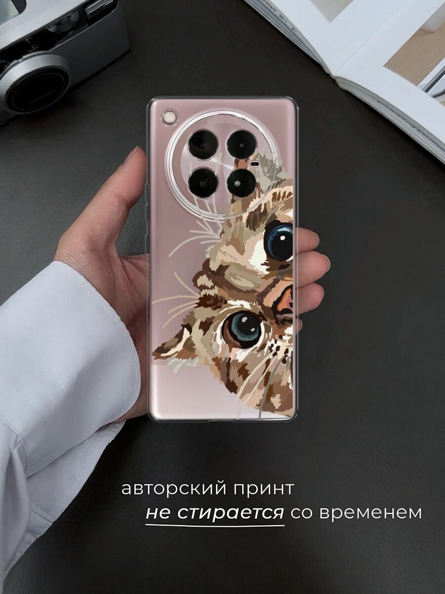 Чехол на Infinix Zero 40 4G / Инфиникс Зеро 40 4G с принтом "Любопытный кот", прозрачный — фото 1
