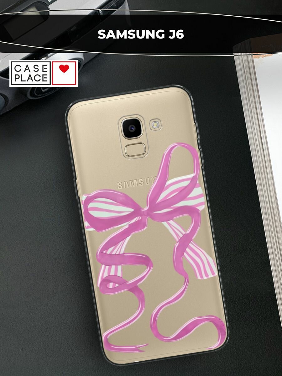 Чехол на Samsung Galaxy J6 2018 / Самсунг Галакси Джей 6 2018 с принтом "Полосатый розовый бант 2"