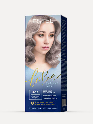 Изображение товара ESTEL Стойкая крем-краска LOVE для закрашивания седины, 8/16 Светло-русый пепельно-фиолетовый, 115