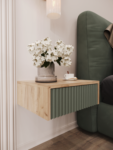 Изображение товара Тумба прикроватная, ЛДСП, МДФ, дуб золотистый, подвесная, 40x35x15 см