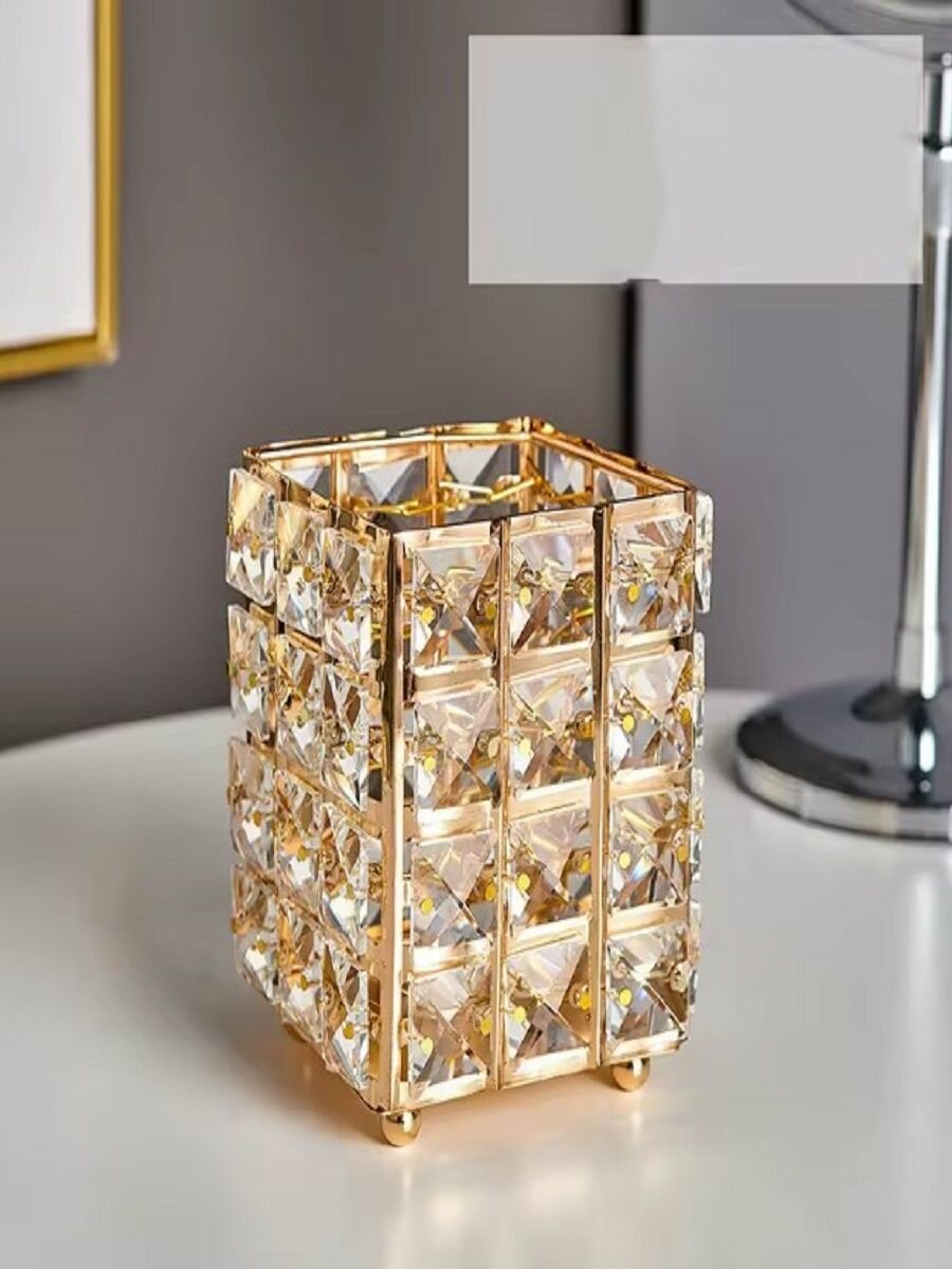 Стакан под кисти для макияжа металлический золото