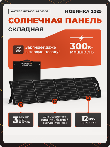Изображение товара Портативная солнечная батарея панель Wattico Ultrasolar 300Вт