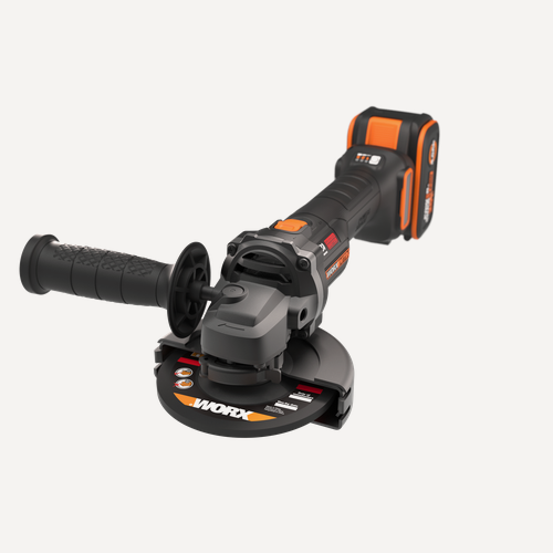 Изображение товара Угловая шлифмашина бесщёточная аккумуляторная WORX WX814, 125мм, 20В, 4Ач х1, ЗУ 2А