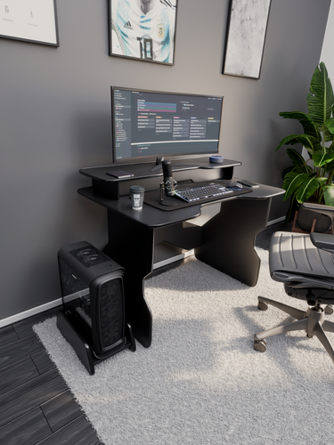 Изображение товара Игровой компьютерный стол для геймера черный с черной окантовкой с полкой под монитор 106х73х75