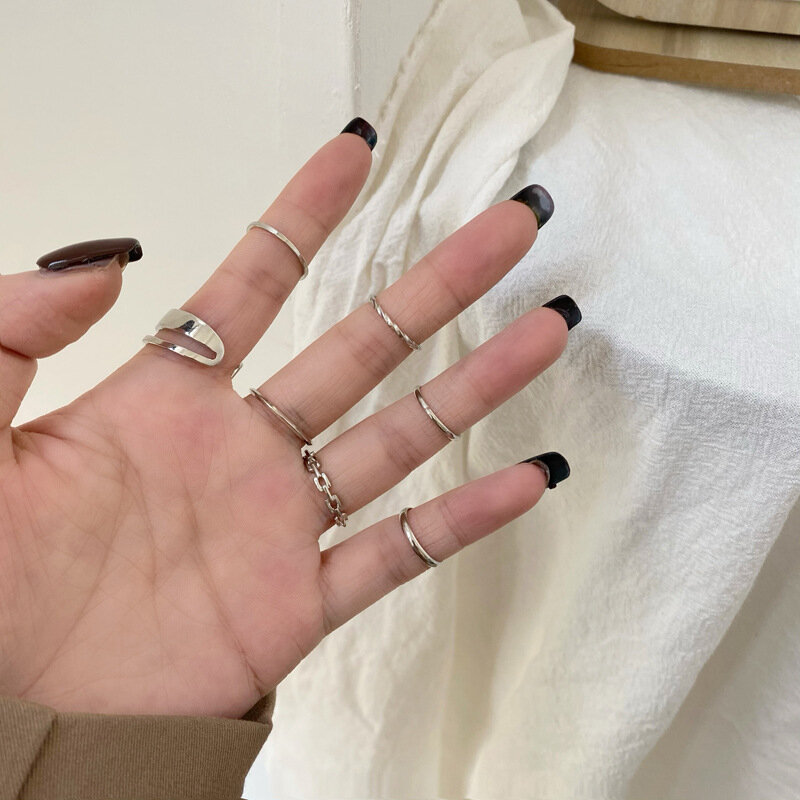 Набор колец, безразмерное, серебряный — фото 1