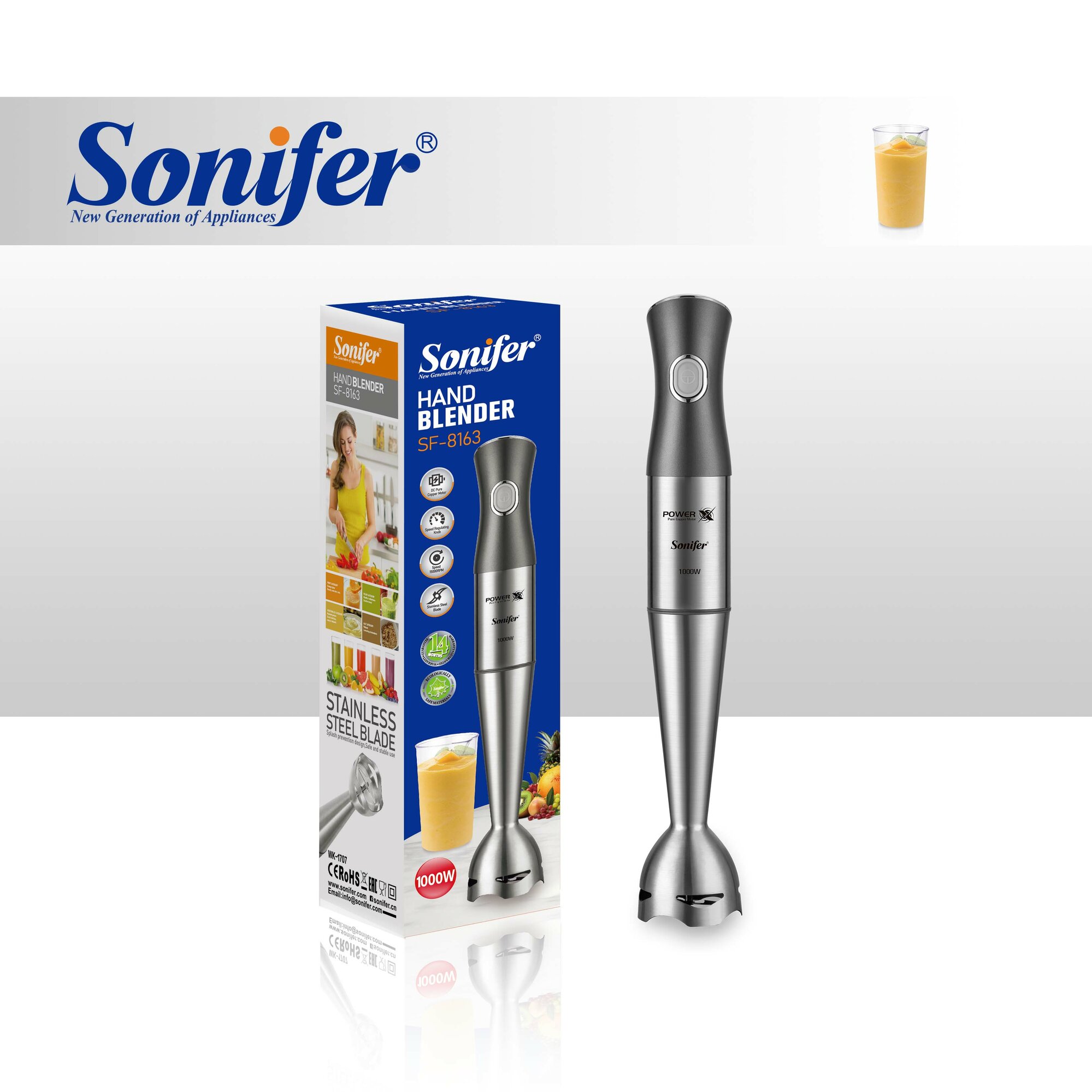 Блендер погружной Sonifer SF-8163, 1000Вт, турборежим, защита от перегрева