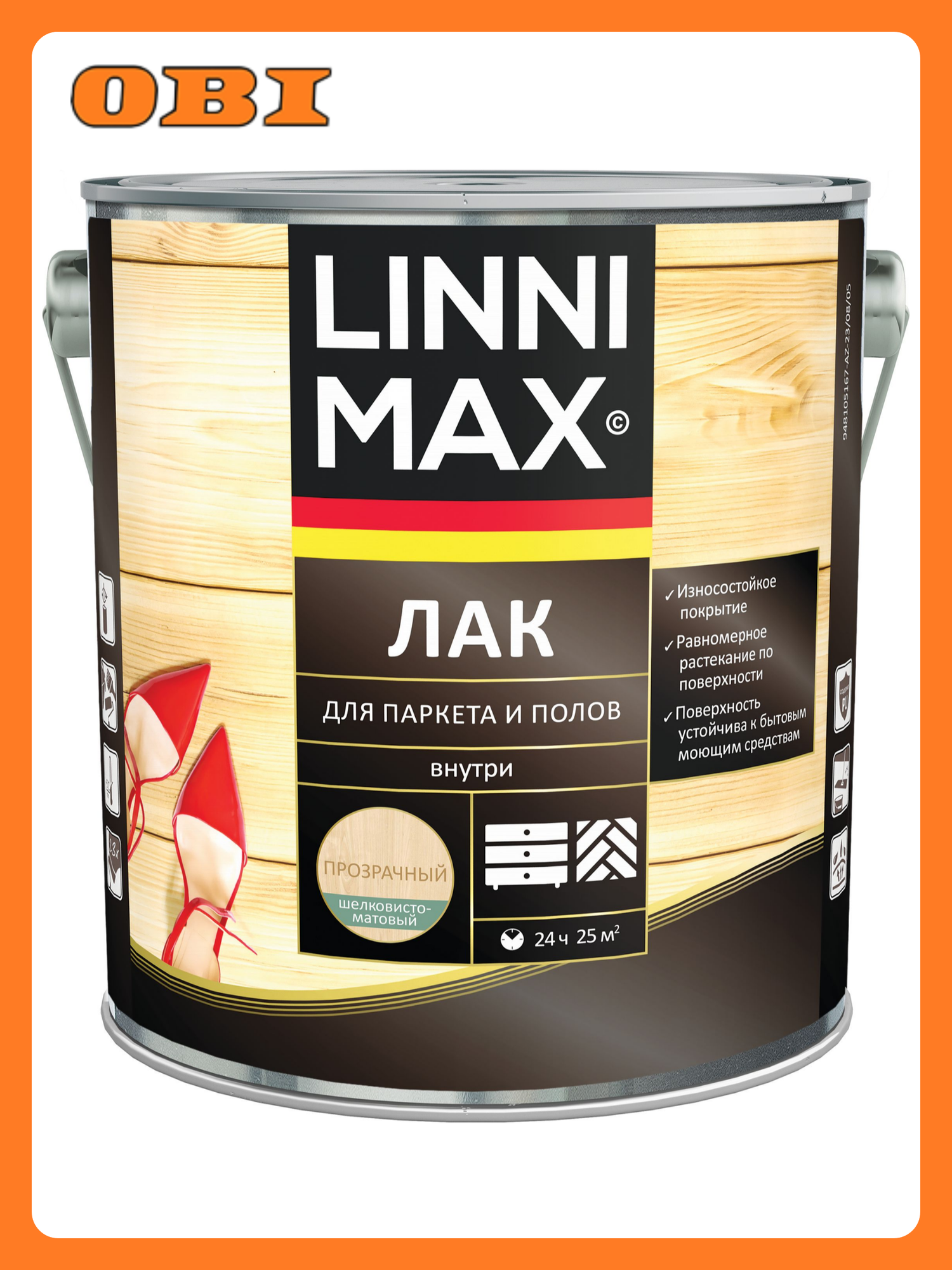 Лак алкидно-уретановый LINNIMAX Лак для паркета и полов шелковисто-матовый 25 л