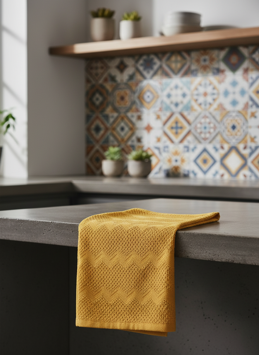 Набор кухонных полотенец 30×50см 3 шт — вафельные полотенца для кухни хлопок горчичный