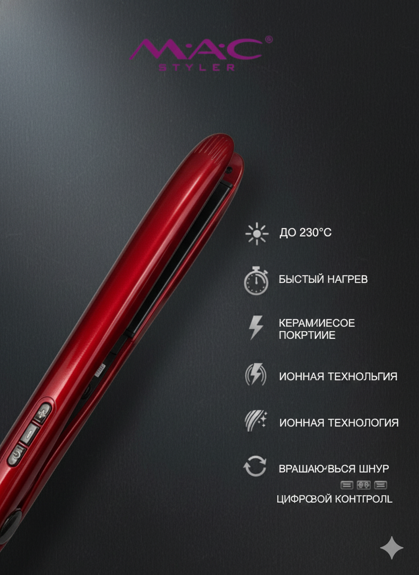 Плойка, выпрямитель, дорожный, для укладки, керамическое покрытие, — фото 1