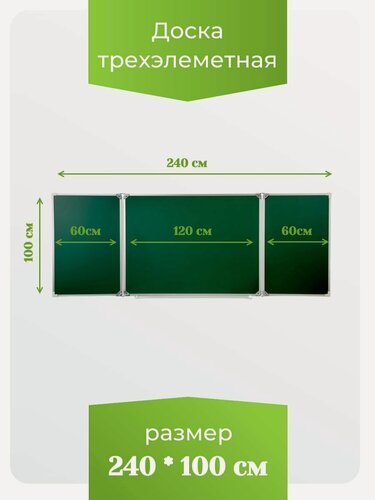 Изображение товара Доска трёхэлементная магнитная полимерная, МелМар, 2400х1000 мм, комбинированная(мел, маркер)