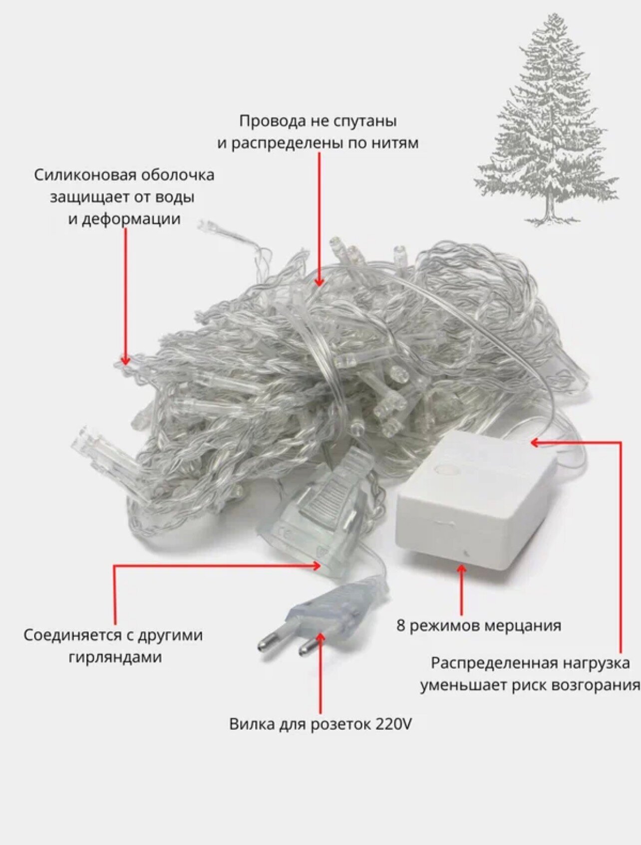 Гирлянда LED Rainbow Декоративные Огни — Цветная Светодиодная Гирлянда 6,5 метр