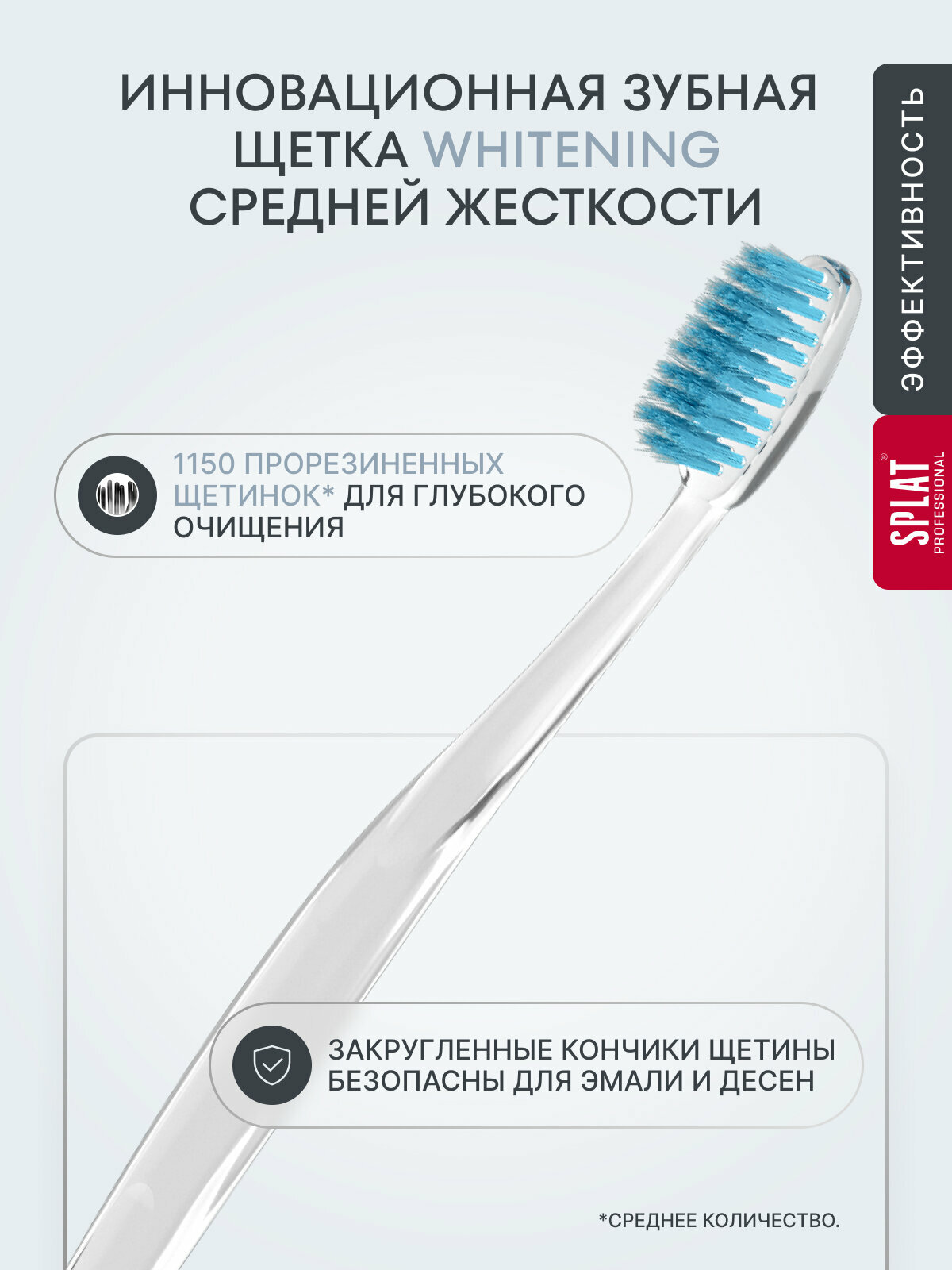 Зубная щетка SPLAT Professional WHITENING средняя для интенсивного и безопасного отбеливания зубов, голубая — фото 1