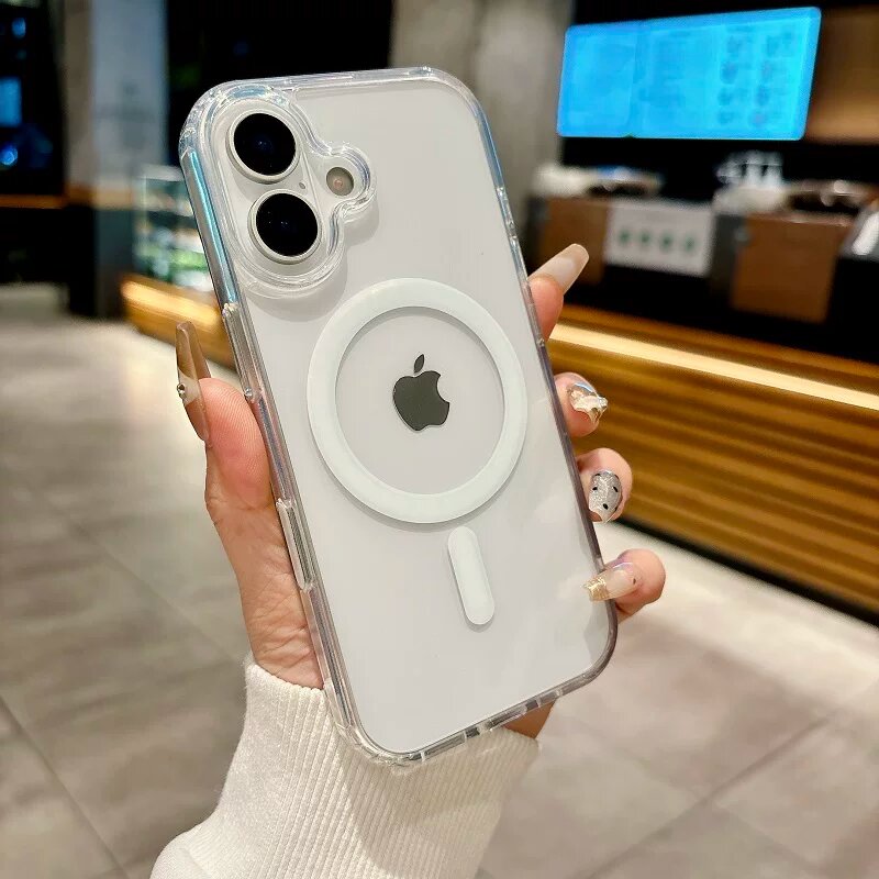 Чехол для iPhone 17 прозрачный с боковыми сенсорными кнопками, тонкий магнитный защитный чехол для полной защиты