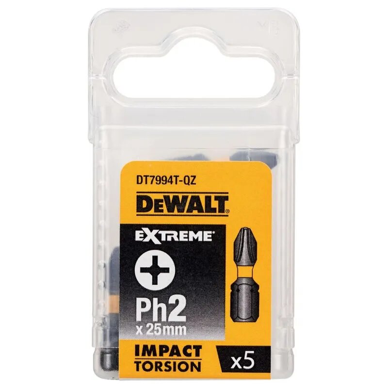 Биты ударные DEWALT "EXTREME" IMPACT TORSION PH2 25мм 5шт. DT7994T-QZ