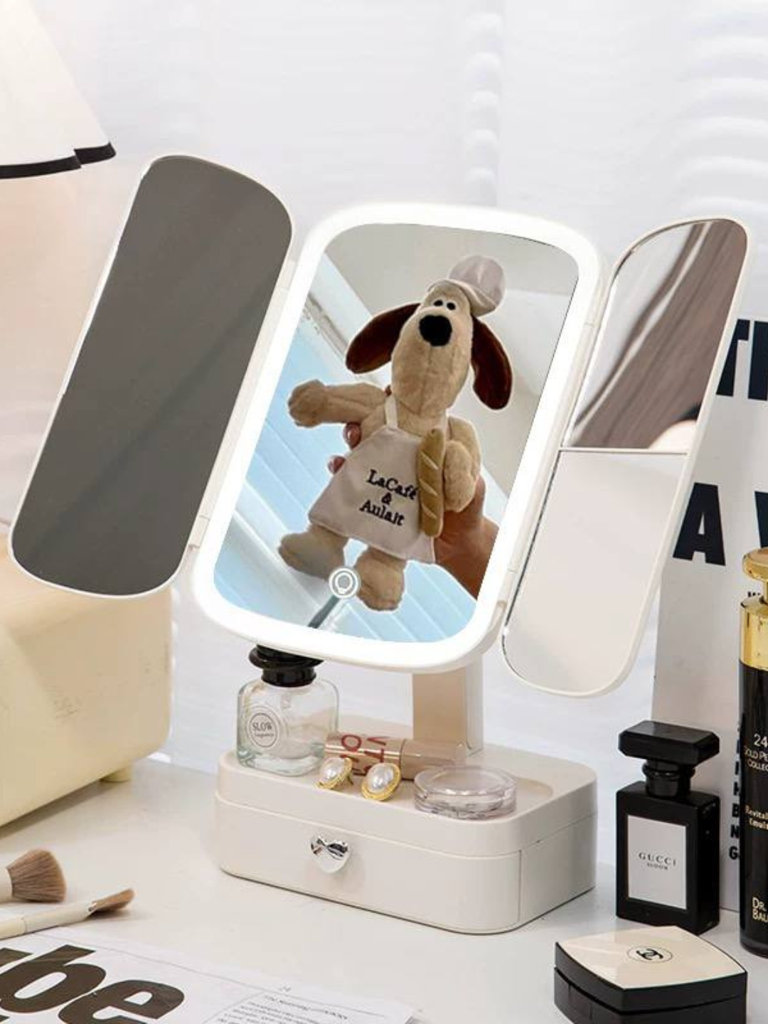 Зеркало с подсветкой, косметическое, настольное, для макияжа, с USB зарядкой