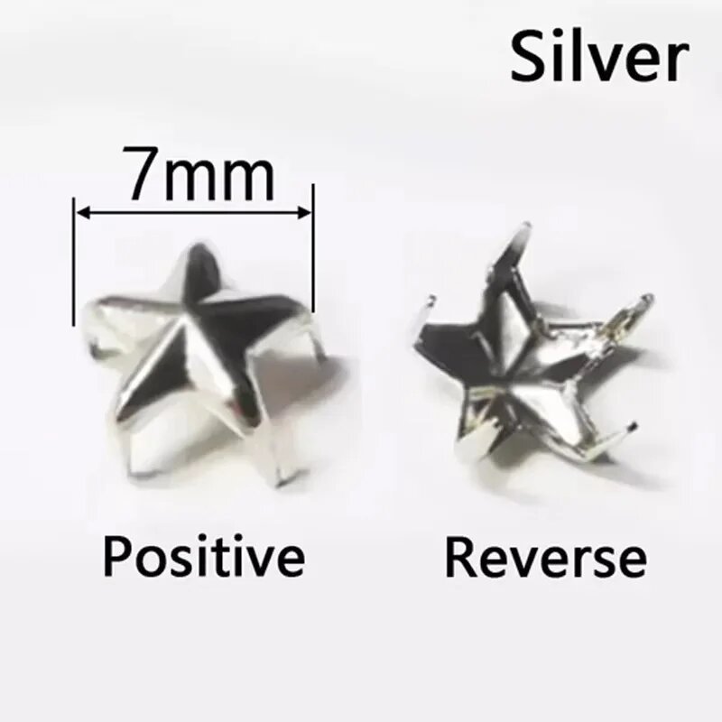 Латунные звездные заклёпки 7 мм, 10 мм, 15 мм, 20 мм для одежды Silver 7mm-30Pcs