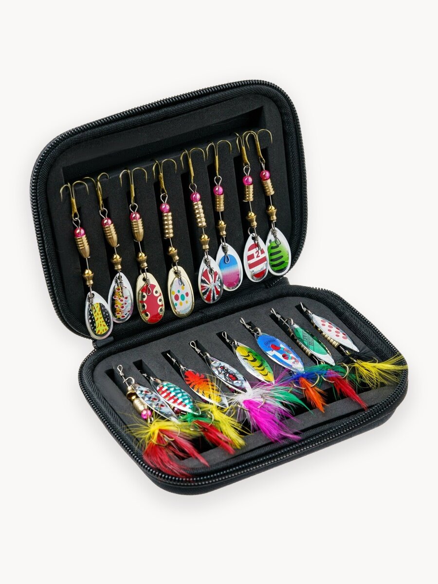 Блесны для спиннинга набор 16 штук, блесна вращающаяся для рыбалки на щуку, окуня, форель