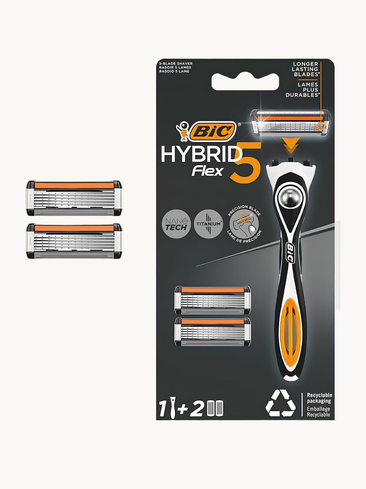 Бритвенный станок BIC Flex 5 Hybrid, с 2 сменными кассетами