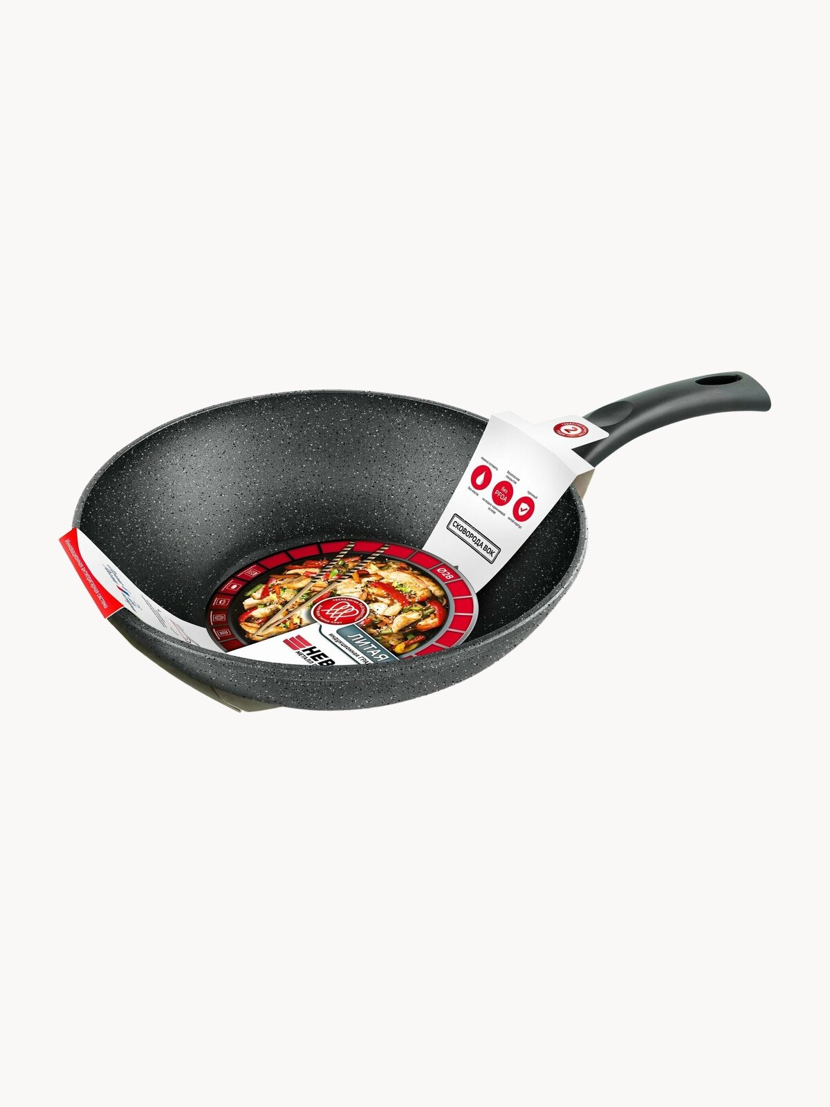 Сковорода вок 28 см для индукционной плиты, литая с антипригарным покрытием, Нева Металл Посуда