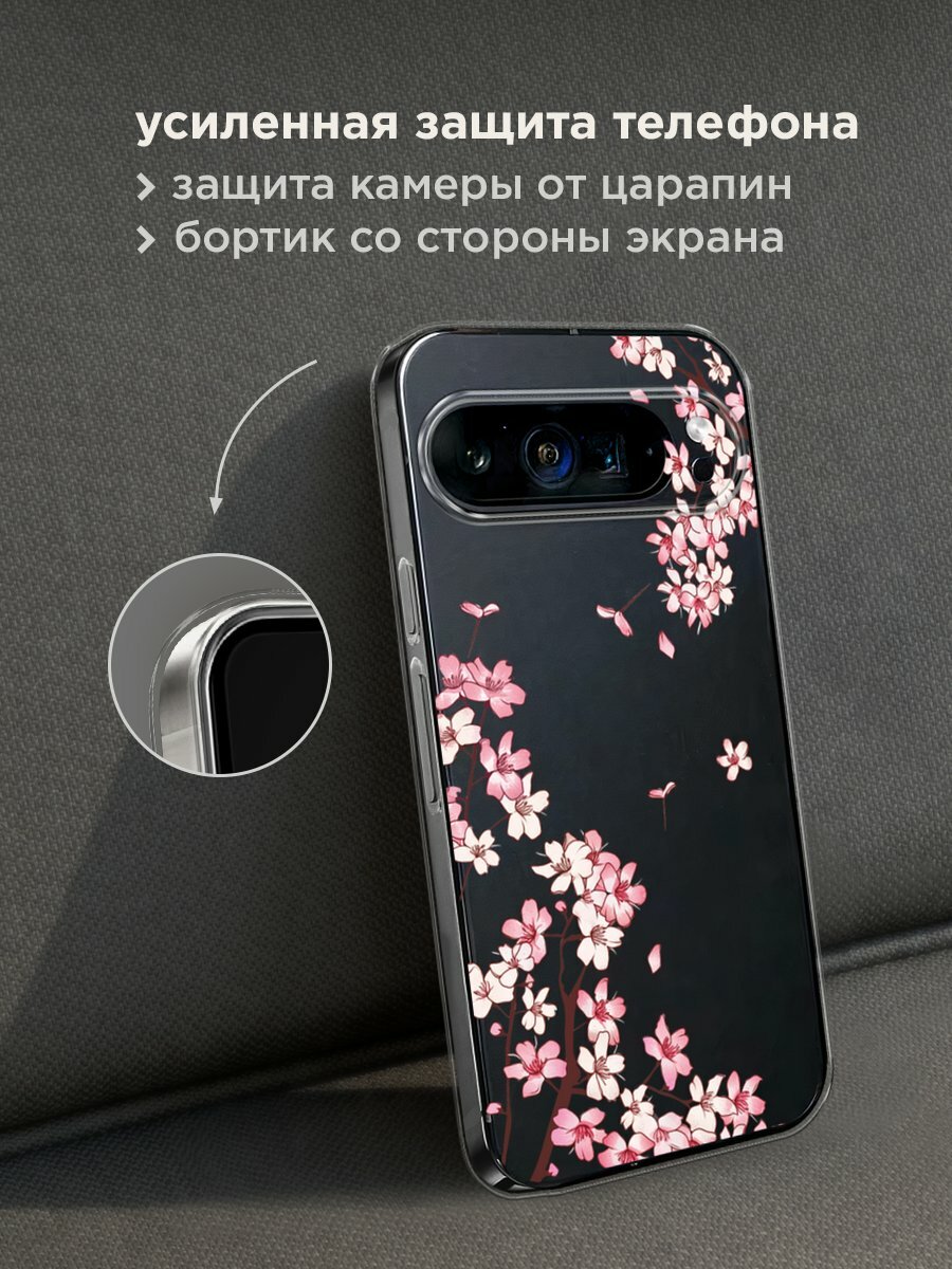 Чехол на Google Pixel 9 Pro XL / Гугл Пиксель 9 Про XL с принтом "Ветви сакуры 1", прозрачный — фото 1