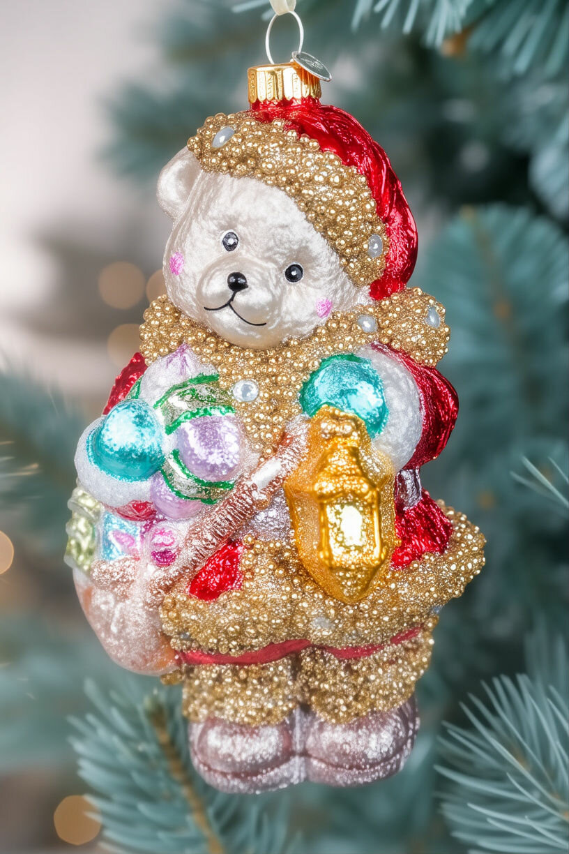 Ёлочная игрушка мишутка - помощник деда мороза, стекло, 14 см, Winter Deco 5030175