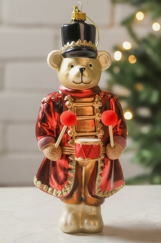 Изображение товара Ёлочная игрушка мишка - барабанщик, стекло, 21 см, Winter Deco 4060487-wd