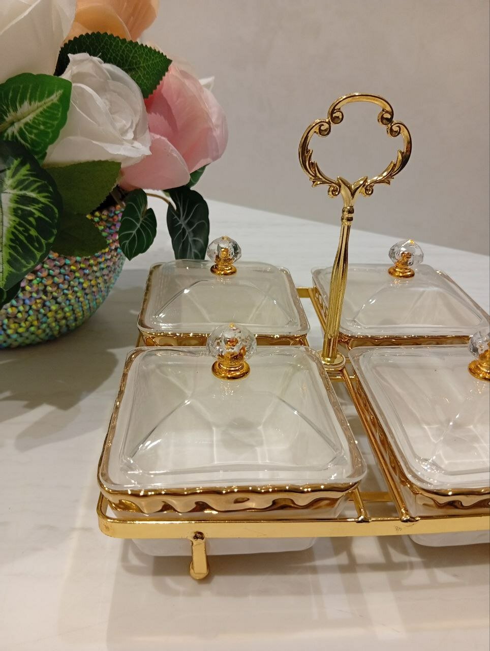 Менажница в виде цветка для орехов и сухофруктов, белая, 4 шт