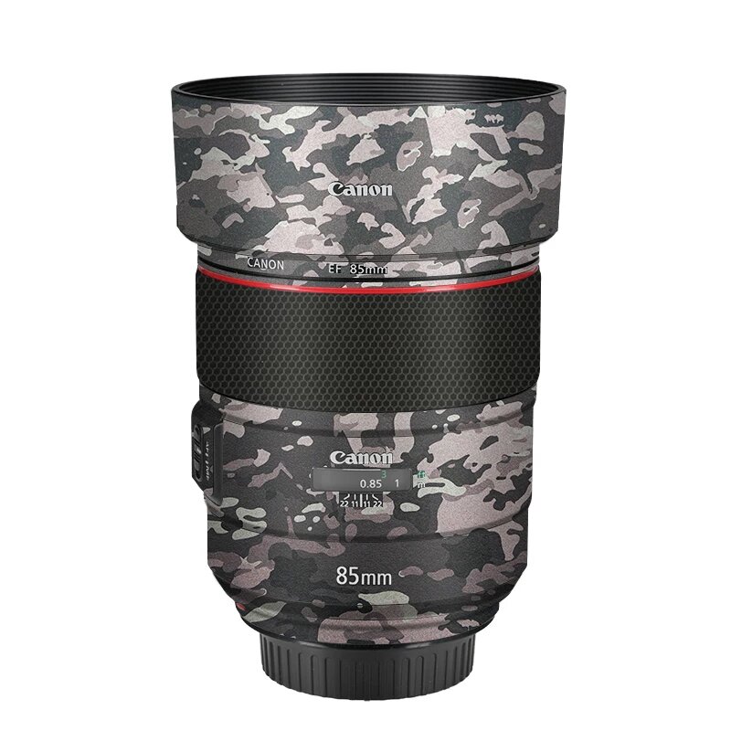 Защитная пленка для объектива Canon EF 85mm f/1.4L IS USM с узором военный камуфляж - черный цвет