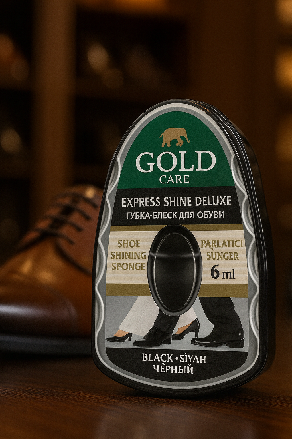 Губка для обуви GOLD, с дозатором, с силиконом, чёрная, 6 мл