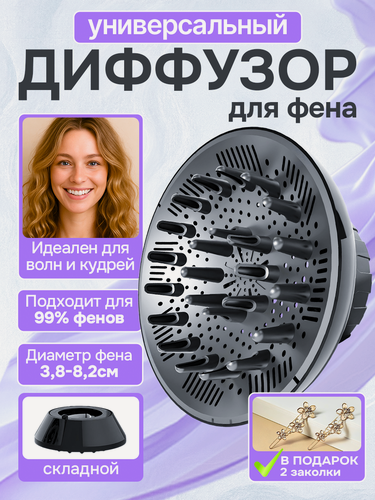 Изображение товара Диффузор, для фена, универсальный, черный, 1 насадка, диаметр от 38 до 82 мм
