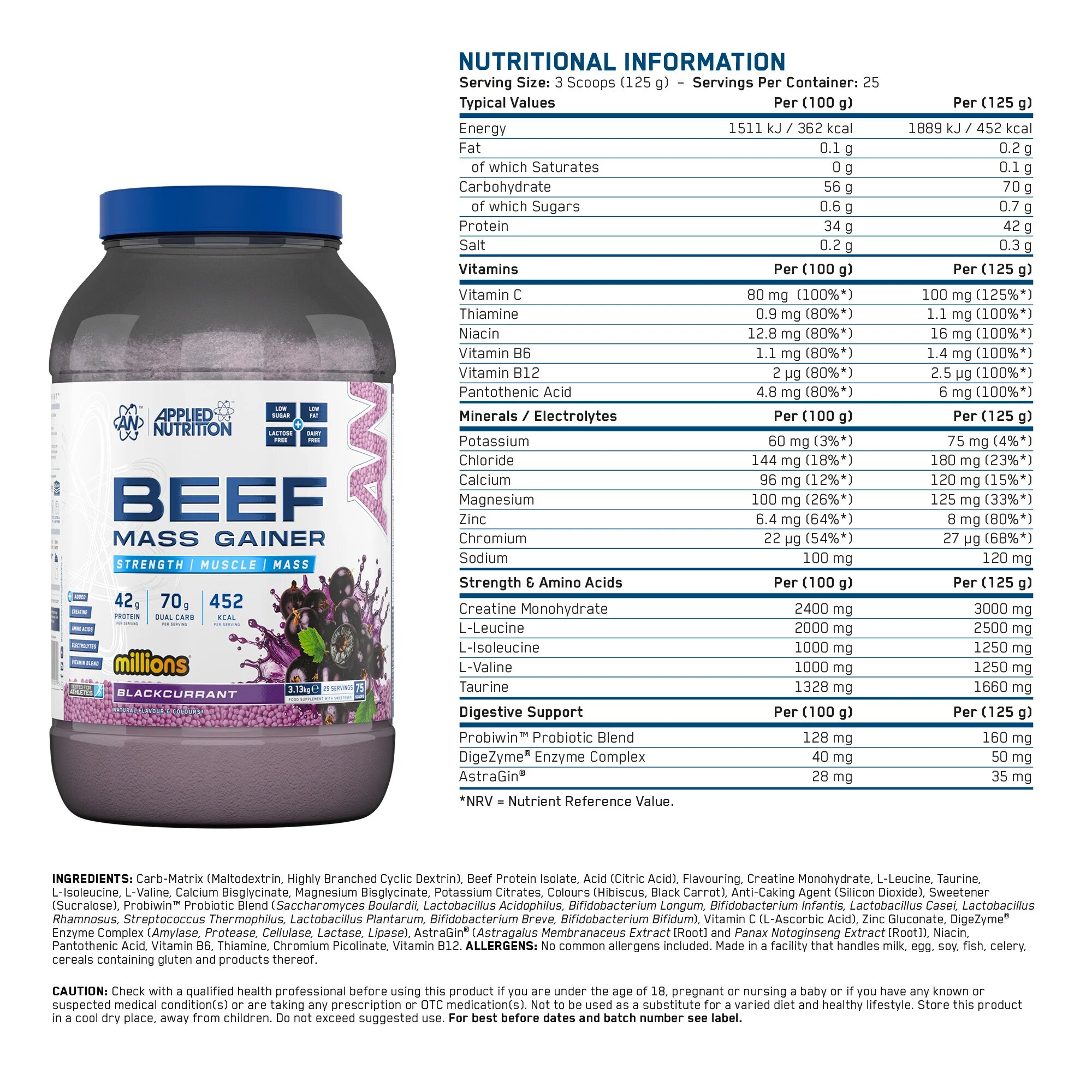 Beef Gainer Applied Nutrition, 3.13 кг, вкус «Чёрная смородина» — фото 1