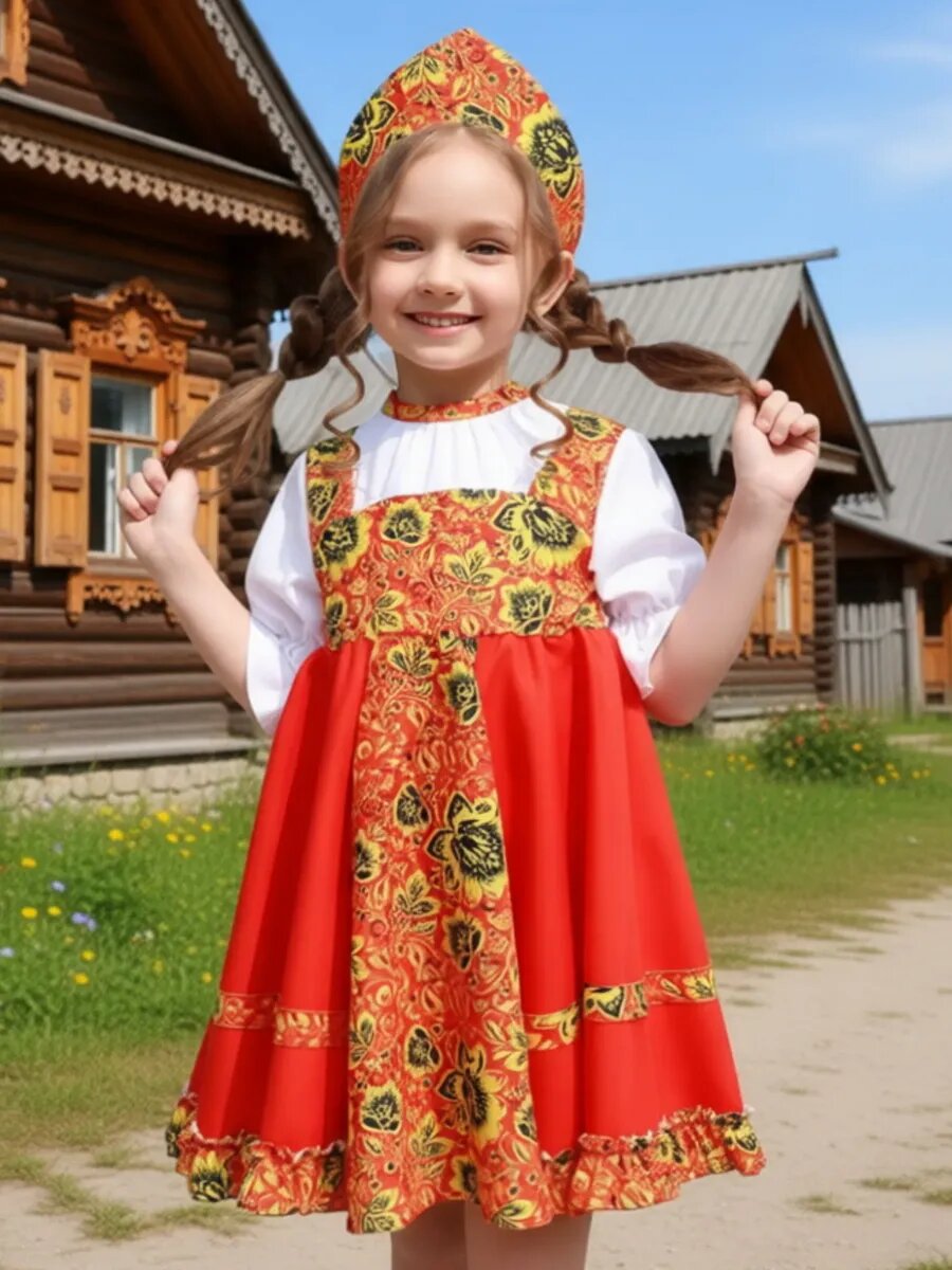 Русский народный костюм для девочки Кадриль Хохлома