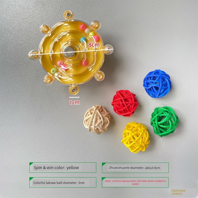 Желтая птичья игрушка-вращающийся диск с 5 цветными бусами из ротанга - обучающая игрушка для клетки