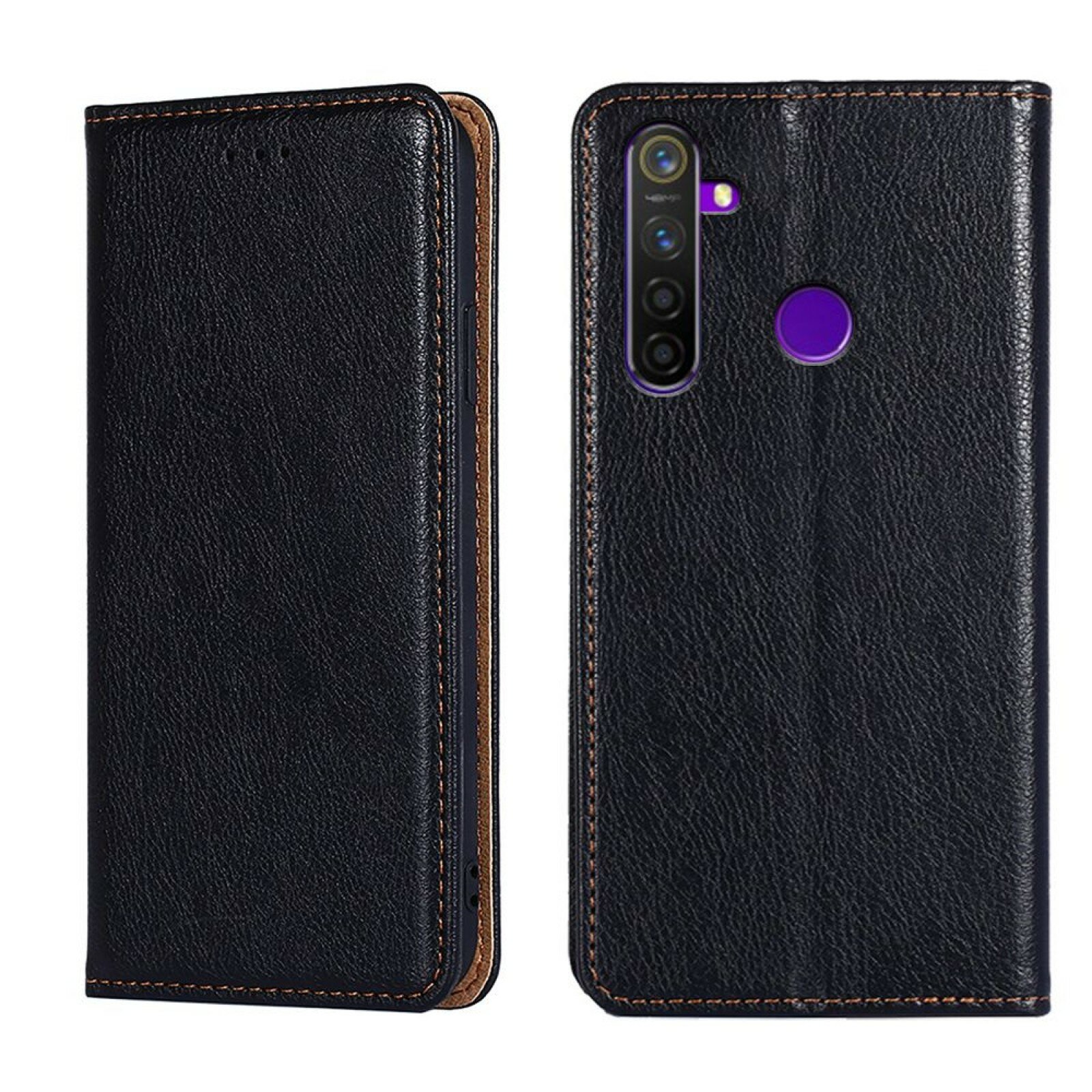 Чехол-книжка MyPads для Realme 5, 5s, 5i, 6i, Narzo 10A чёрный из искусственной кожи