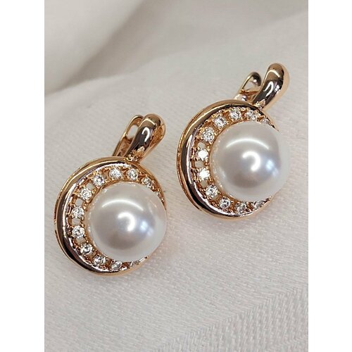 фото Серьги xuping jewelry, жемчуг имитация, размер 15 мм, золотистый