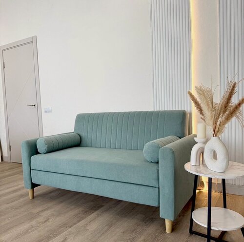 Изображение товара Диван-кровать, Прямой диван НЕО , механизм Еврокнижка, бирюзовый , 164х88х84 см (Ева 25)