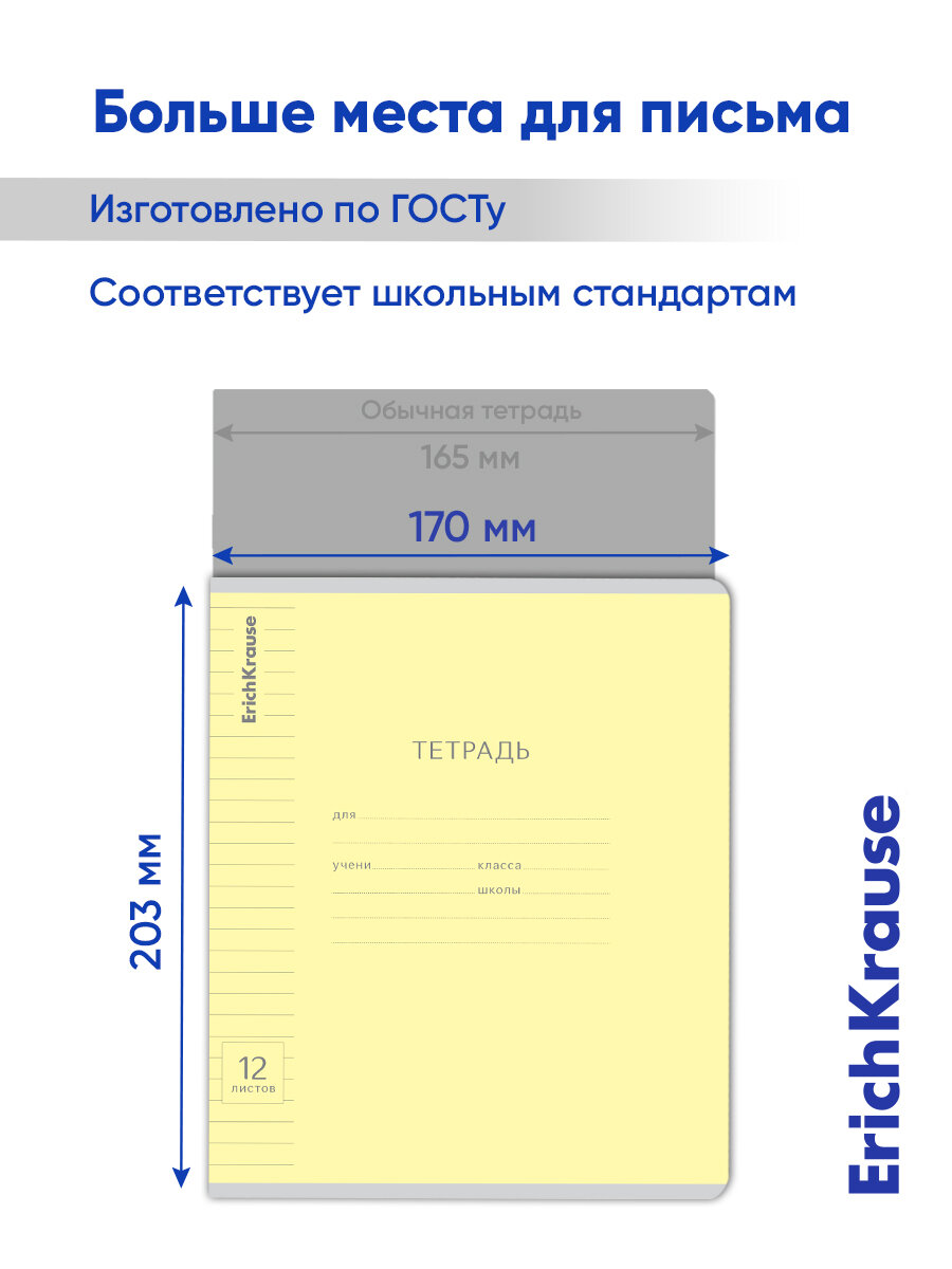 Тетрадь школьная ученическая Классика Visio желтая, 12 листов, линейка — фото 4