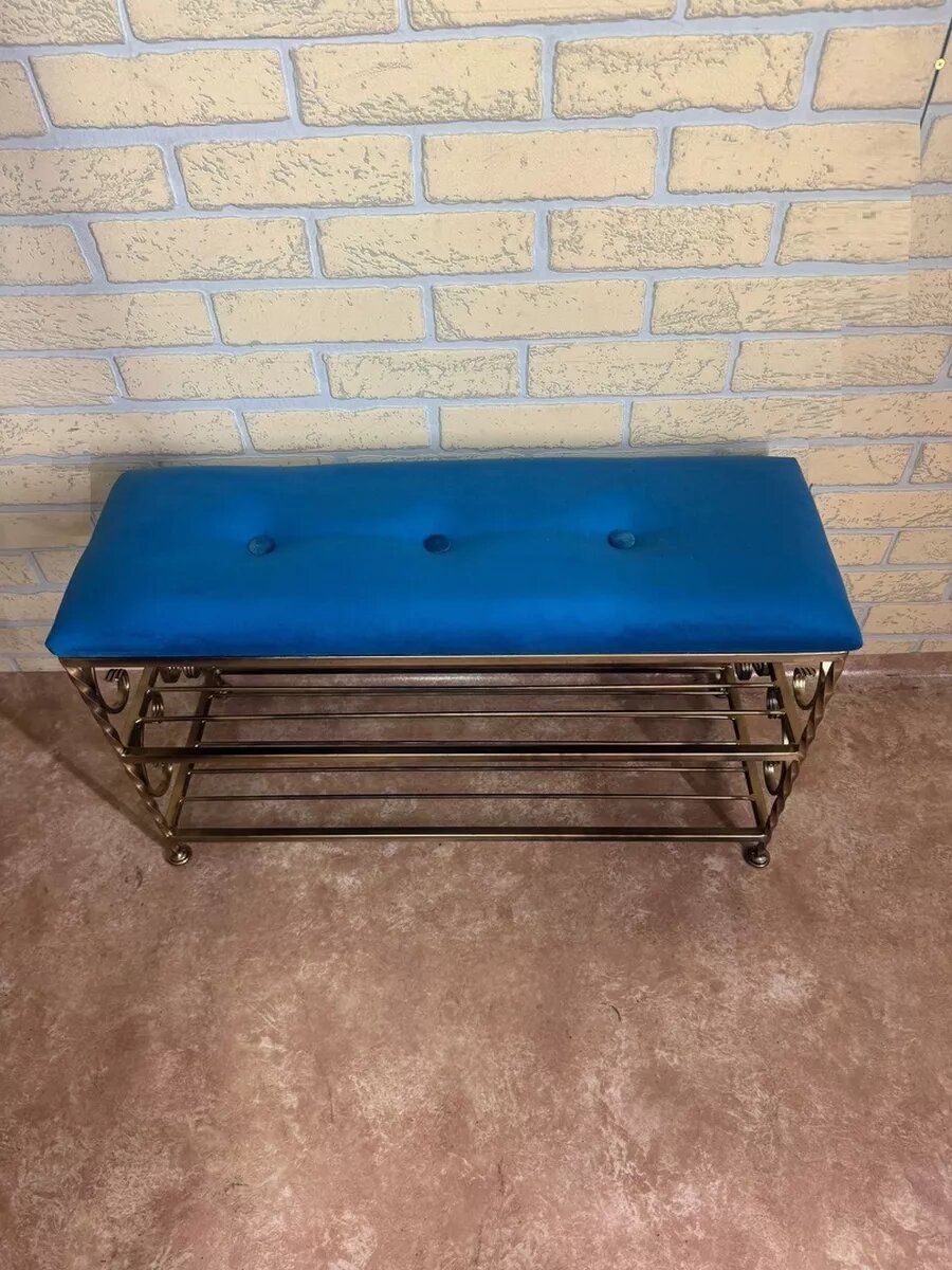 Кованая прихожая, вешалка + банкетка, Студия кованой мебели Нива, цвет античная бронза/синий — фото 1