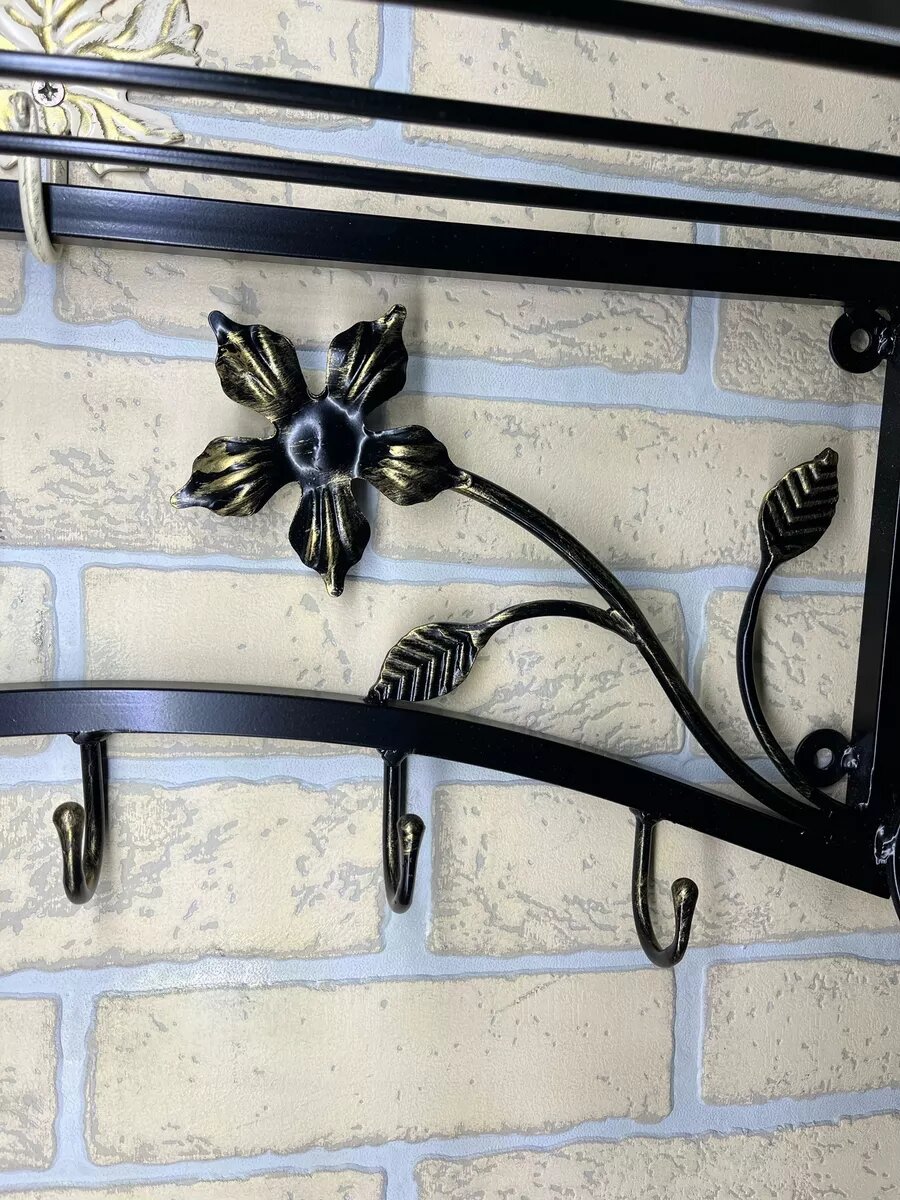 Вешалка настенная, кованая, Студия кованой мебели Нива, цвет черный/античная бронза — фото 1