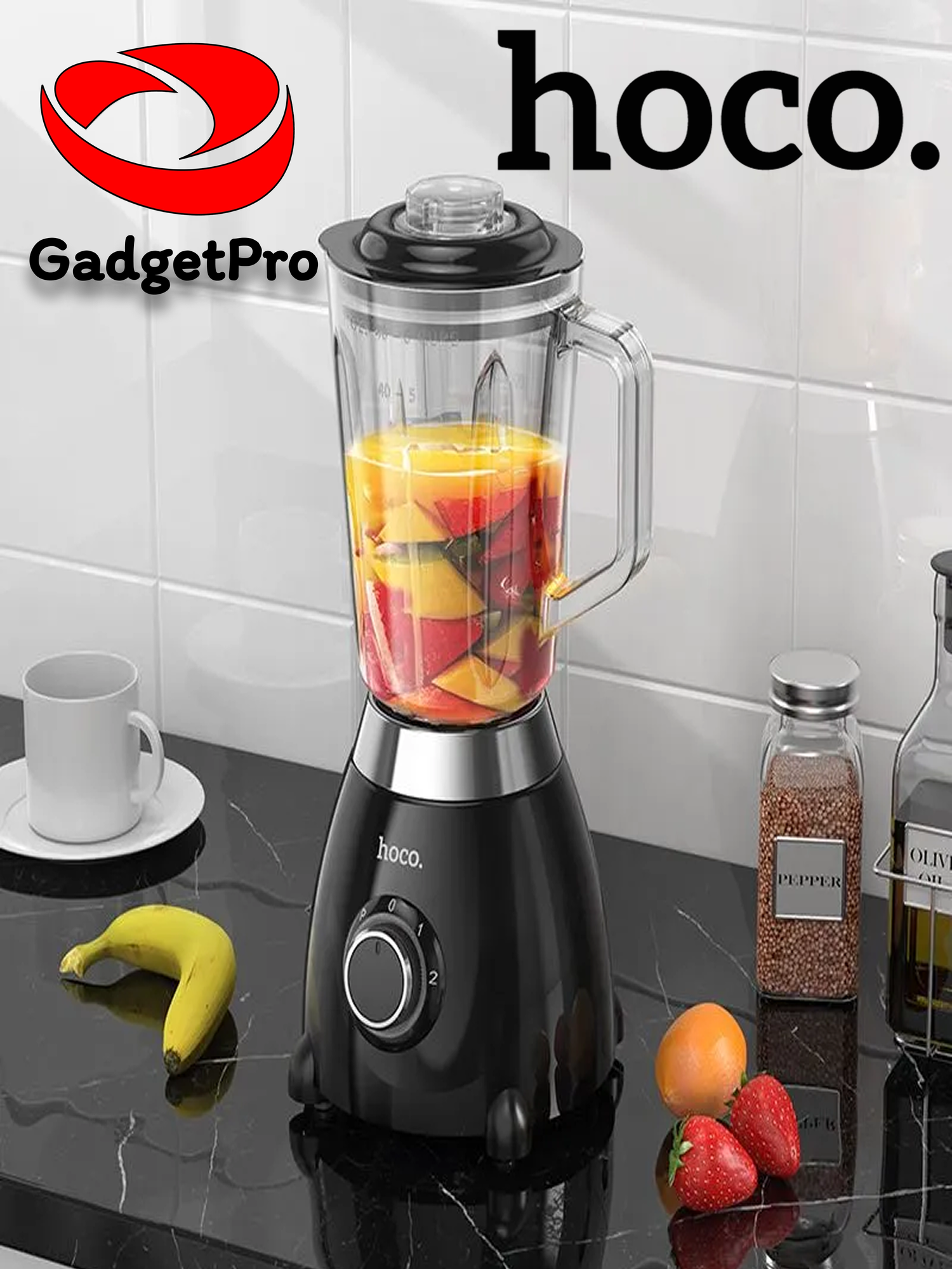 Блендер HOCO HE33 Juicer Blender, 1.5 литра, 500W, стационарный, механическое управление, черный