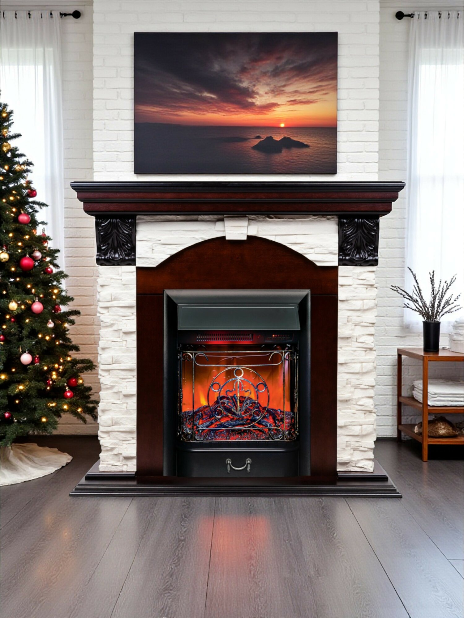 Электрокамин RealFlame Dublin Lux коричневый МДФ с очагом Majestic звук потрескивания дров обогрев имитация пламени
